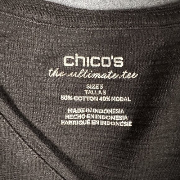 Chicos Ultimate Tee Shirt Womens 3 XL Black V‎ Neck 3/4 Sleeve Modal Cotton Soft - Picture 3 of 8